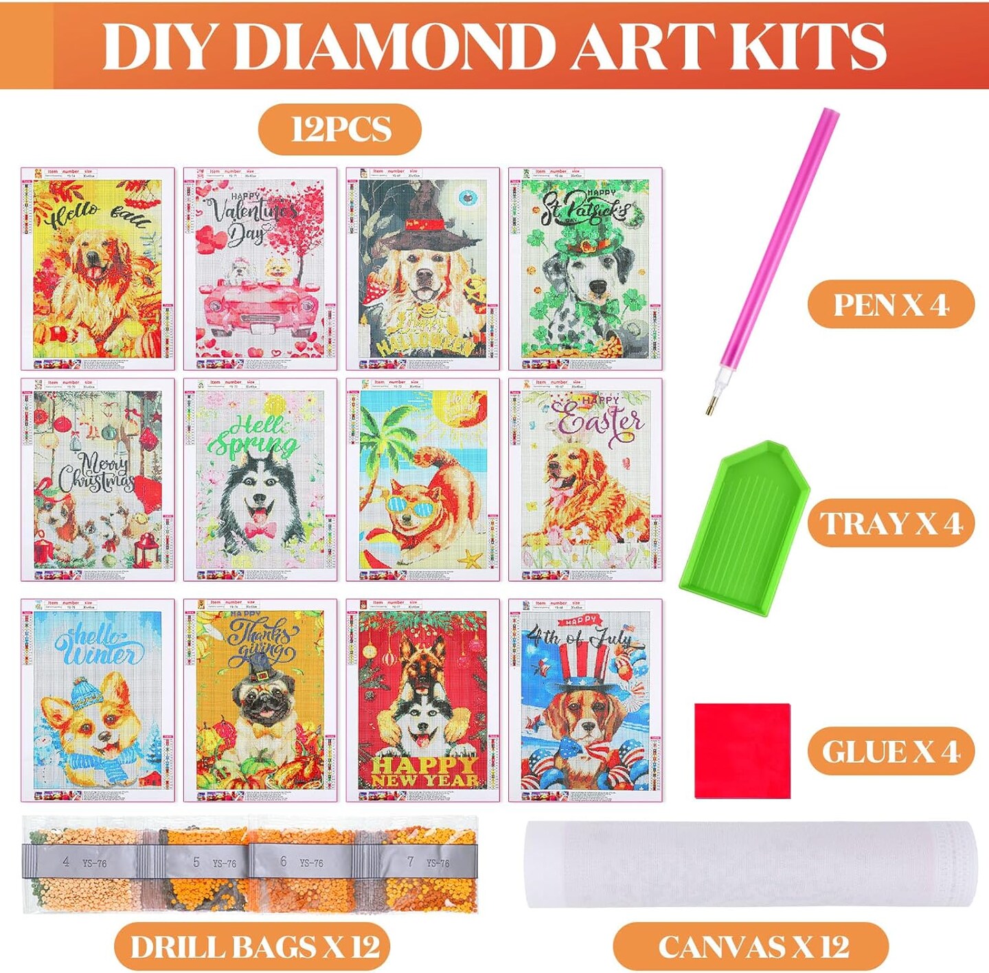 12 Pieces 4th of July Independence Day DIY Diamond Art Kits