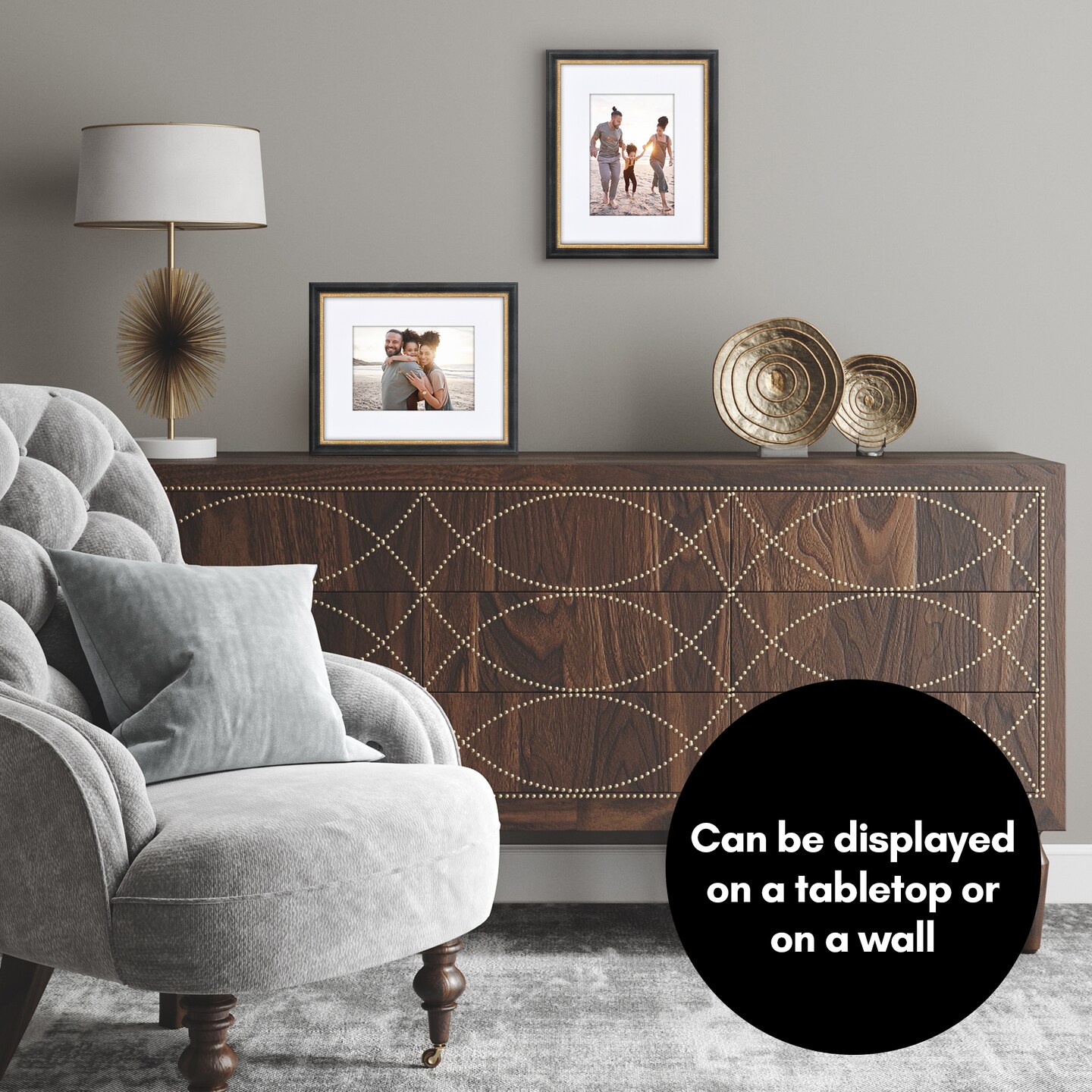 Americanflat Vintage Frames - Picture Frame with Beaded Accents - Use with Included Mat - Distressed Finish