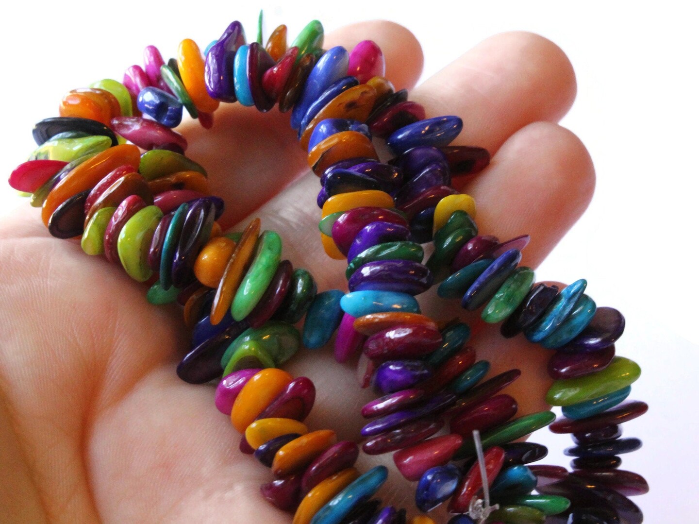 Dyed Jewel Tone Multi-Color Seashell Chip Beads 15 Inch Strand