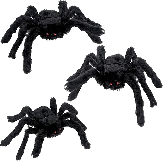 6 Halloween Spider Decorations, Realistic Hairy Spiders Set, Giant Scary Spider Props for Yard, Indoor and Outdoor Creepy Decor, Home Party Decorations (36&#x201D; 30&#x201D; 24&#x201D; 18&#x201D; 18&#x201D; 12&#x201D;)