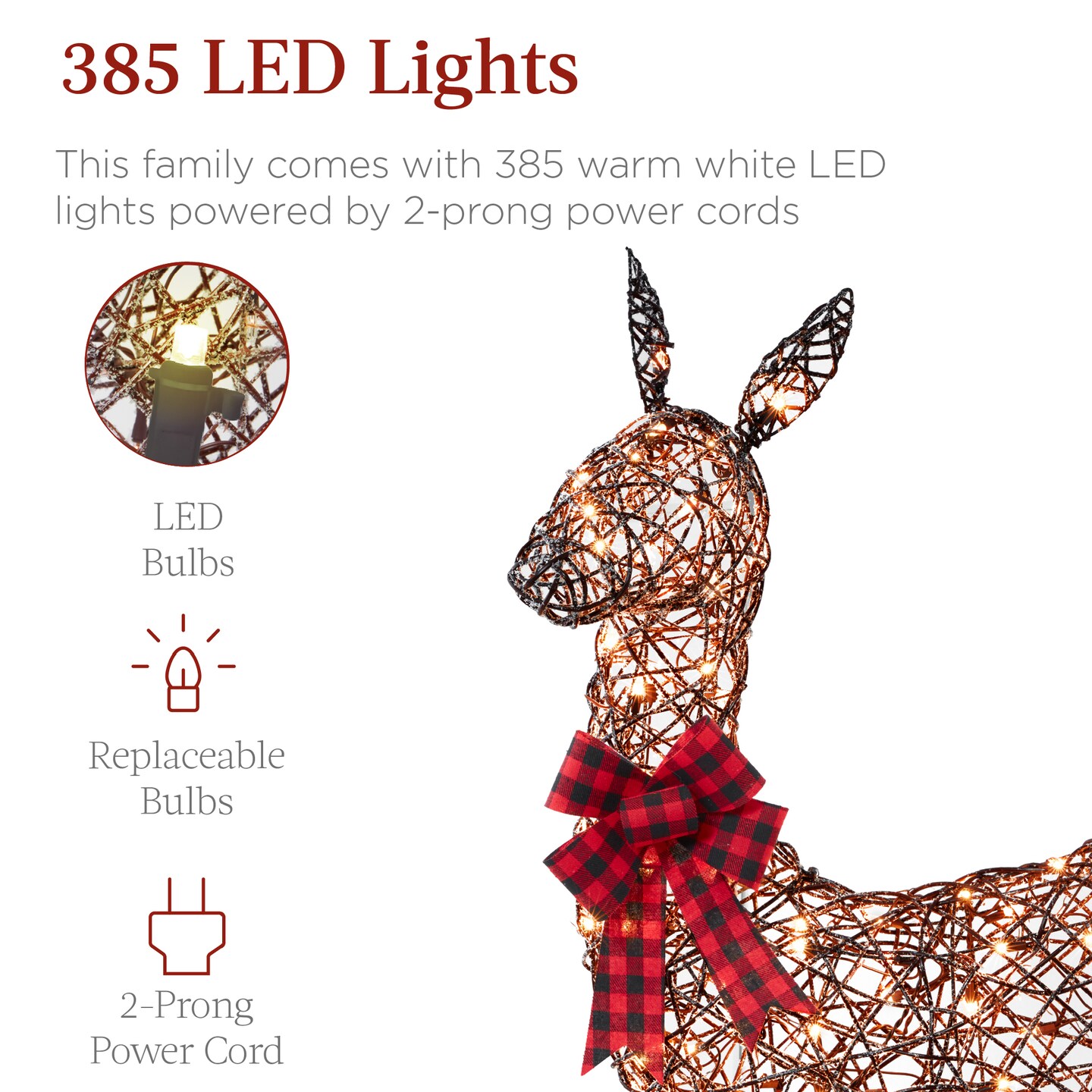 Best Choice Products 6.5ft 3-Piece Lighted Christmas Deer Set Outdoor Yard Decoration with 385 LED Lights, Stakes