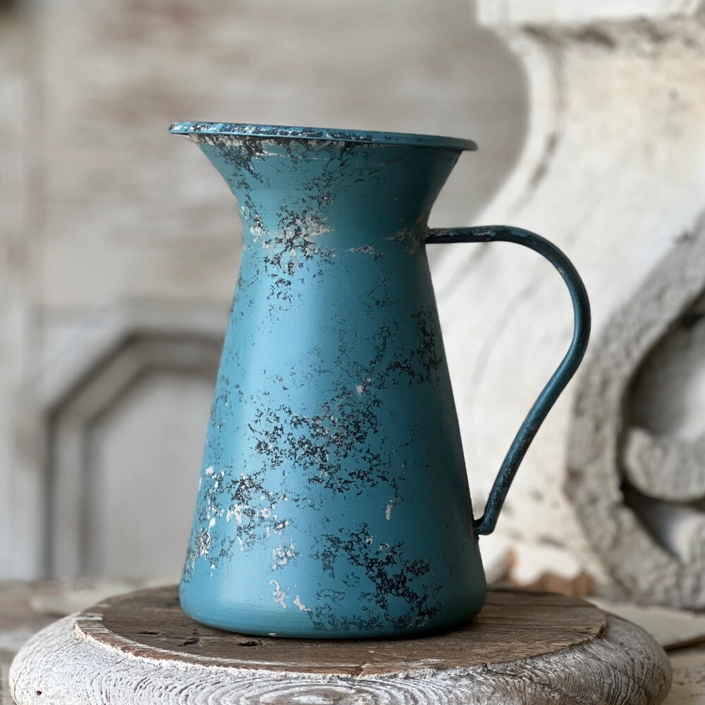 Blue Decorative Pitcher - Rustic Tabletop Decor - Holiday Tree