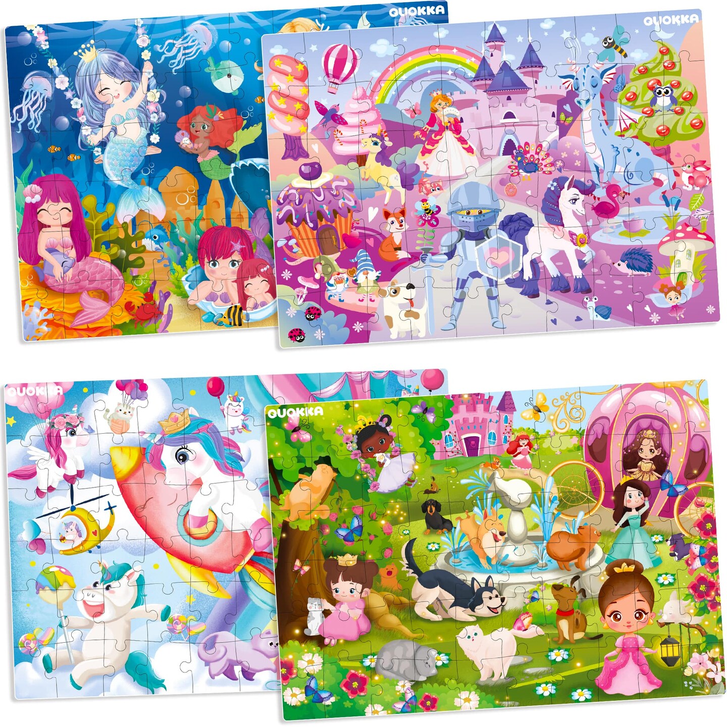 QUOKKA Puzzles for Kids Ages 4-6 - Set of 4x60 Jigsaw Puzzles for Toddlers 3-5 - Unicorn Princess Animals Toys for Children 6-8 yo - Gift Educational Game for Boys &#x26; Girls