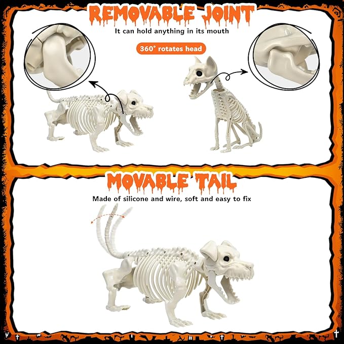 2 Pack Halloween Skeleton Decorations - 16&#x22; and 36&#x22; Poseable Skeletons with Full Body Movable Joints, Indoor and Outdoor Spooky D&#xE9;cor for Halloween Parties, Haunted Houses, and Yard Decorations