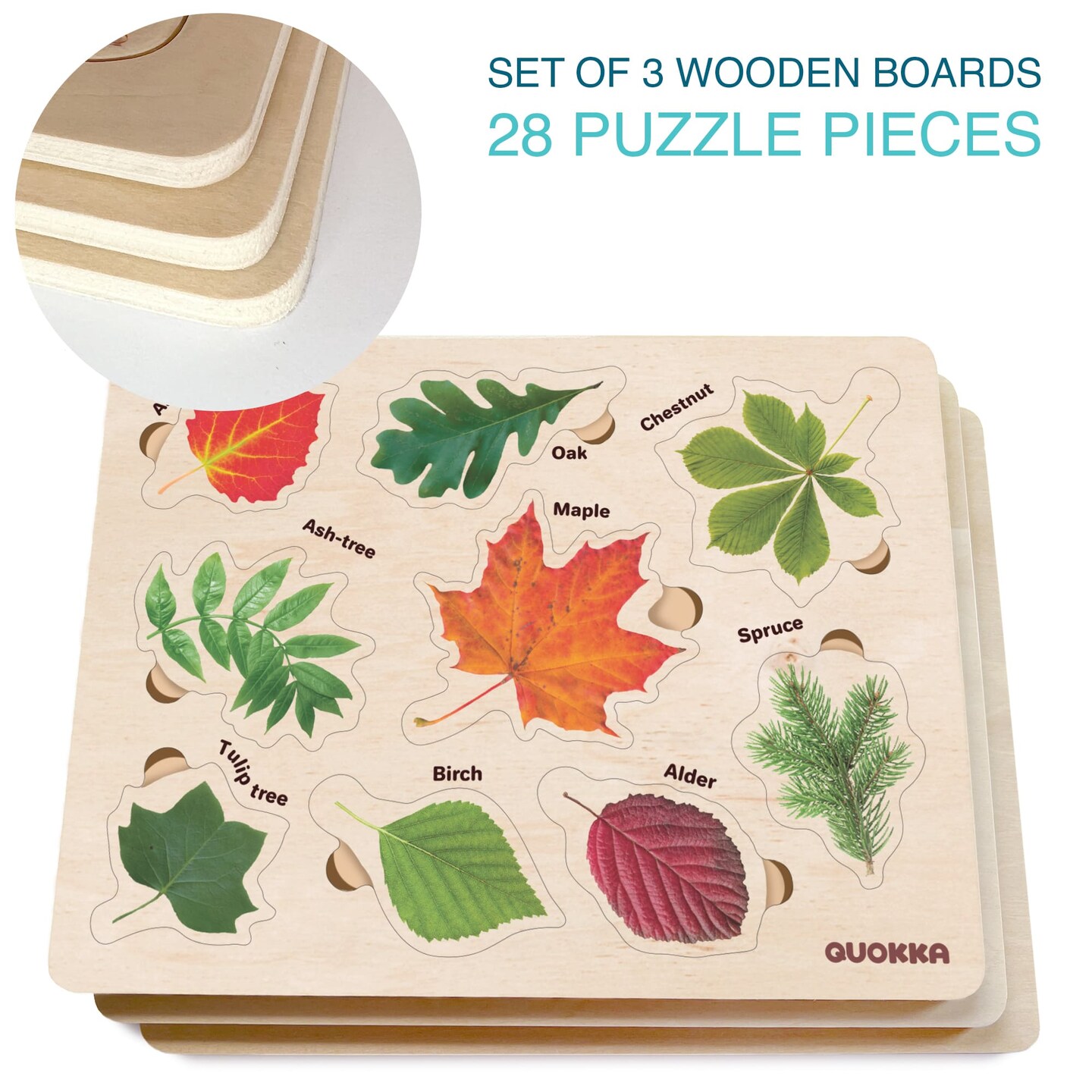 QUOKKA Wooden Puzzles for Toddlers 2-4 – 3X Set Montessori Toys Puzzles for Kids Ages 3-5 – Wood Educational Baby Game 12-18 Months – Gift Learning Mushrooms Flowers Leaves for Boy & Girl 3-5