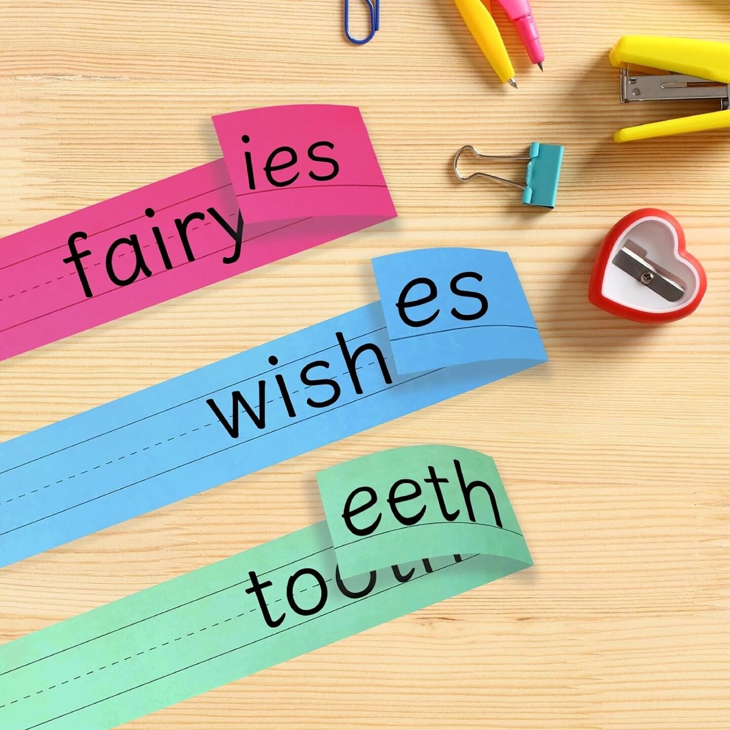 100 Pack Colored Sentence Strips for Teacher Supplies, Classroom, Lined Paper Borders for Writing Words (5 Colors, 3 X 24 In)