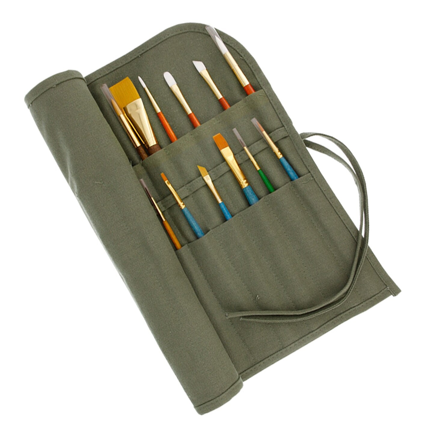 U.S. Art Supply Deluxe Canvas Art Paint Brush Holder &#x26; Storage Organizer Roll-Up Case - 24 Slots - Protect Artist Acrylic Oil Watercolor Paintbrushes