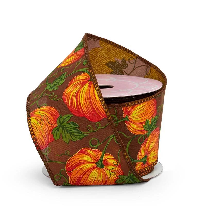 Pumpkin Themed Wired Ribbon 2 1/2" W x 10 yd L 1/roll