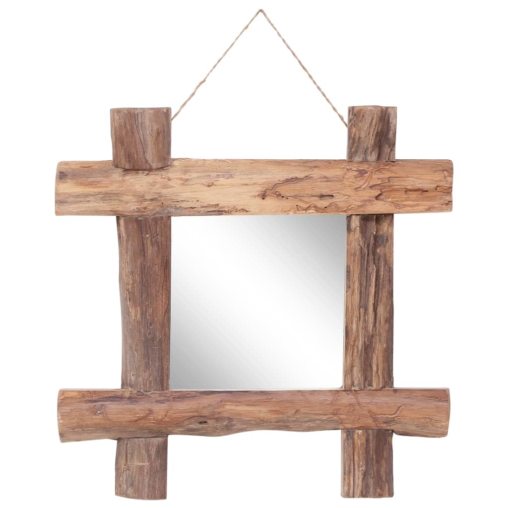 vidaXL Log Mirror Natural 19.7&#x22;x19.7&#x22;x0&#x22; Recycled Teak Wood