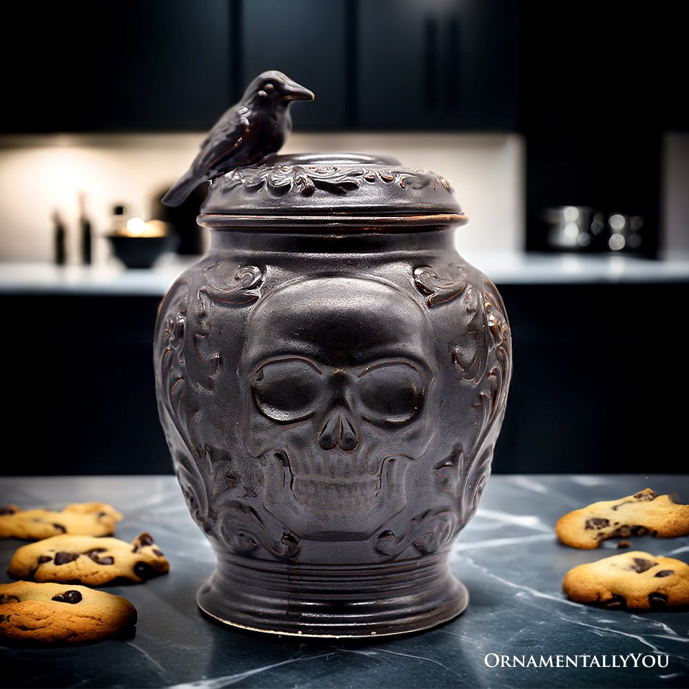 Spooky Urn 8&#x22; Cookie Jar, Ceramic Gothic Halloween Kitchen Decoration