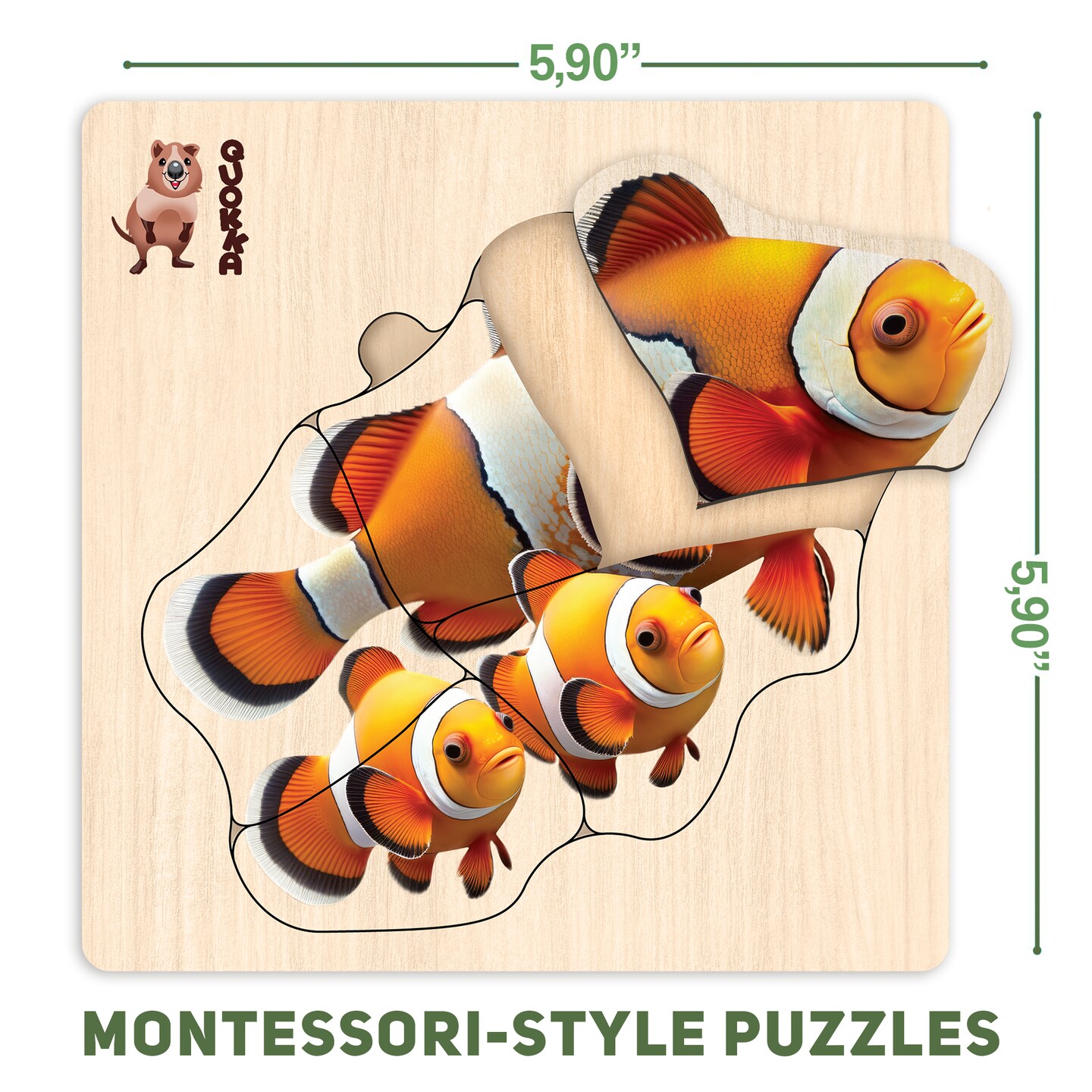 QUOKKA Realistic Wooden Puzzles for Toddlers 1-3 Year Old - 5.9x5.9 Inches Kids Puzzles Ages 2-4 - Ocean Animals Montessori Toddler Toys - Motor Skills Games Gifts for Girls and Boys