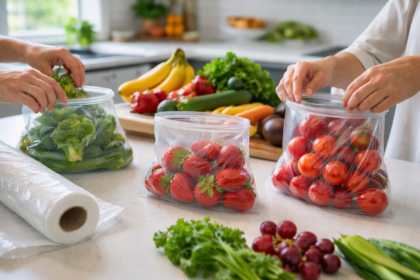 Clear Produce Bags 12" x 20" – Lightweight Plastic Food & Craft Storage Bags on Roll