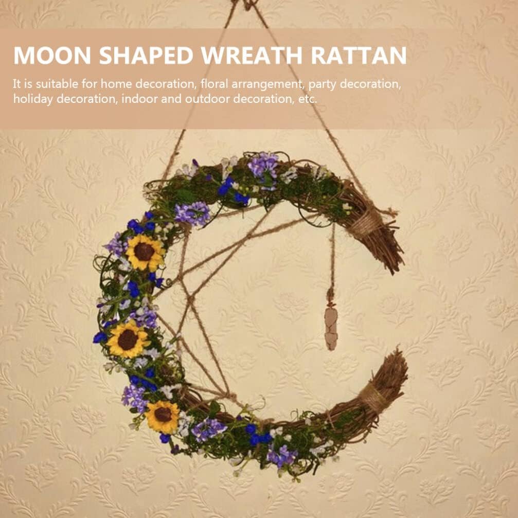 2pcs Moon Shape Wreath frame for DIY Crafts, Grapevine Wreaths Rattan Ring Vine Branch Wreath for Home Holiday Wedding Party, 9.8 Inch