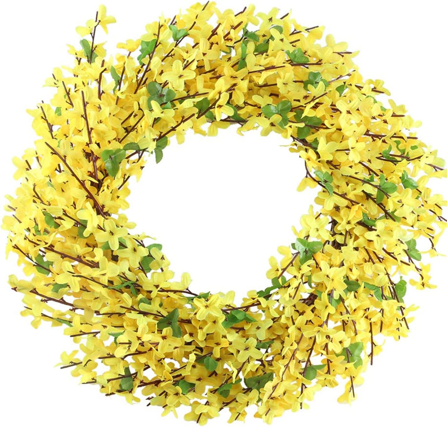 Spring Forsythia Wreath Yellow Flower Wreath Artificial Front Door Wreath with Grapevine Garland Greenery Wreath for Home Indoor Wall Farmhouse Outdoor Garden Office Wall Wedding Decor