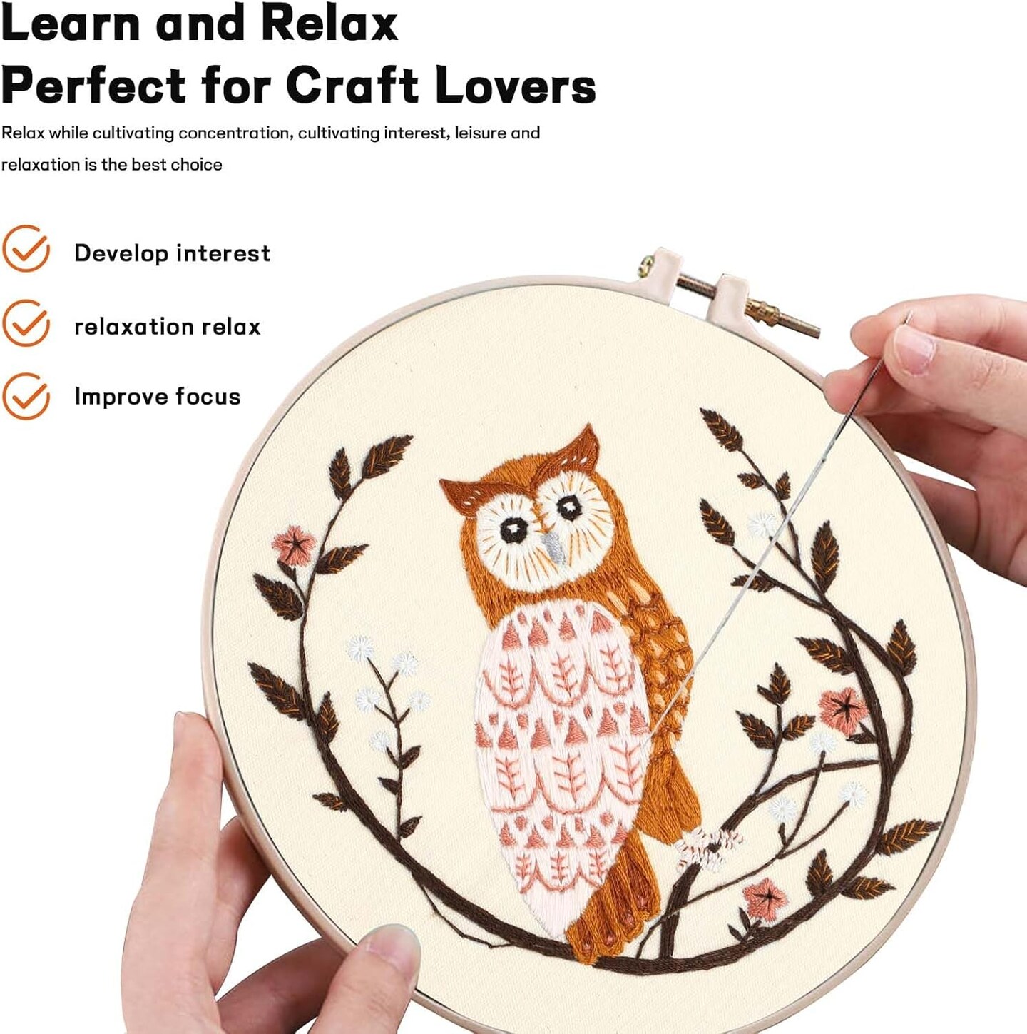 Owl Embroidery Kit for Adults – Beginner Cross Stitch with Hoop, Threads & Video Tutorial