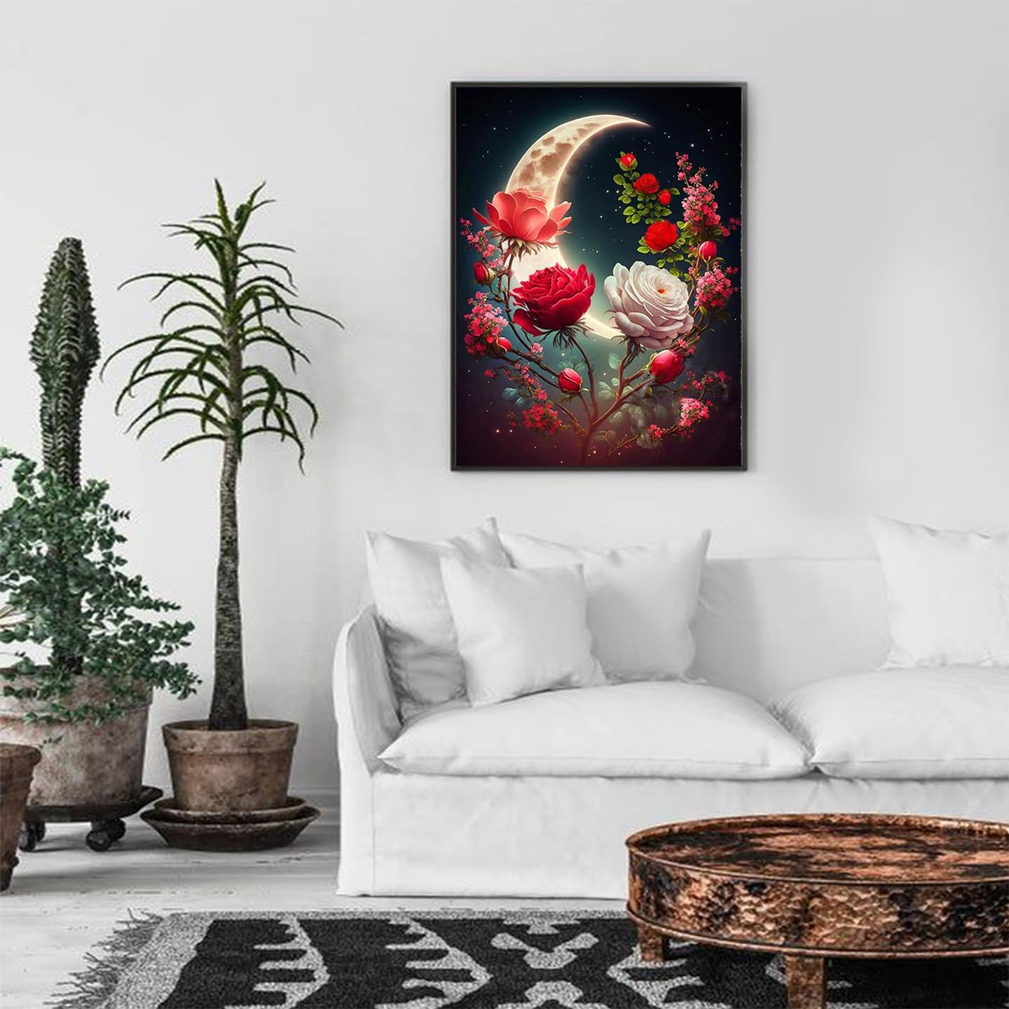 Moon Diamond Painting Kits for Adults-Flower Diamond Art for Adult,Rose Gem Painting Crafts Home Wall Decor,DIY 5D Gem Art Tree Perfect for Relaxation(12x16 Inch)