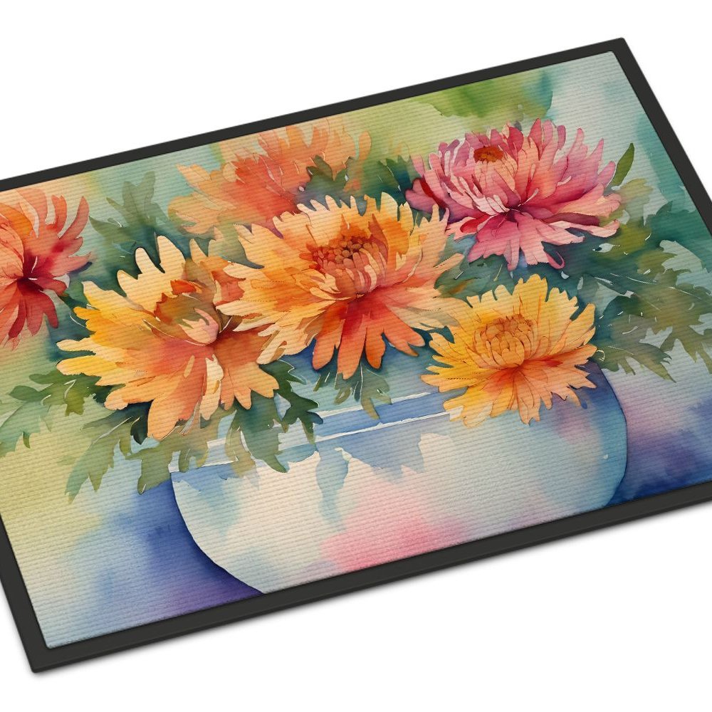 Edge Collections - 18" x 27" - Multicolor - Chrysanthemums Doormat Non-Slip, Washable - 1 Piece