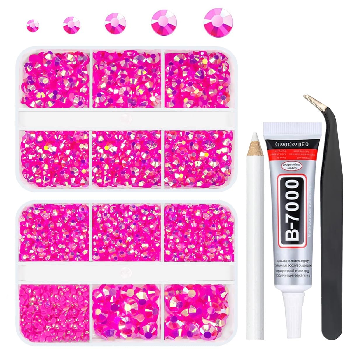 qiipii Hot Pink AB Resin Rhinestones for Bedazzling Crafting 2mm 3mm 4mm 5mm 6mm Rose Pink Flatback Jelly Stones Diamonds Gems for Face Eyes Makeup Tumblers Mugs Bottles Crafts Clothes Shoes Phones