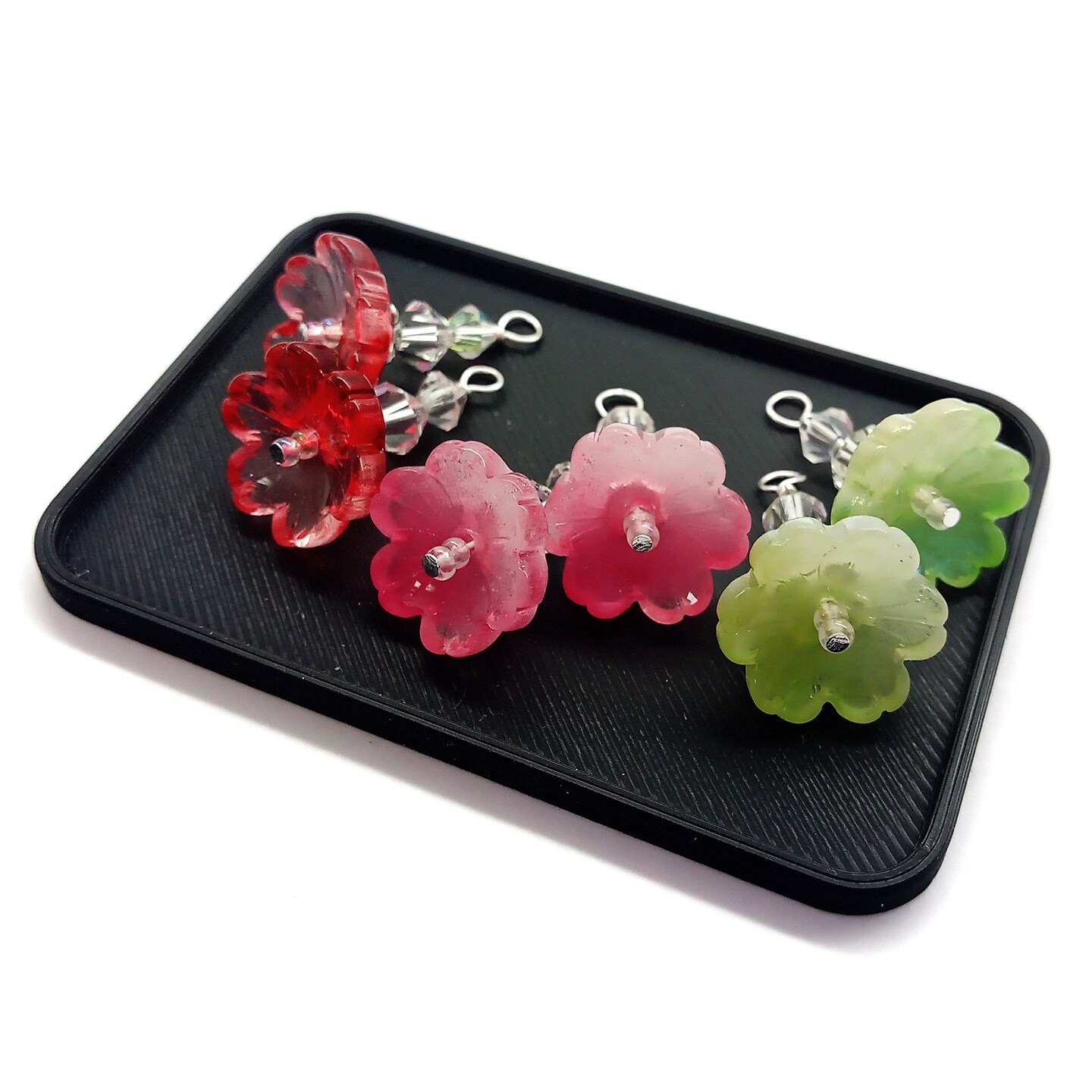 Fancy Flower Dangles for Earrings, 6 pcs, Glass Bead Charm Pairs, Adorabilities