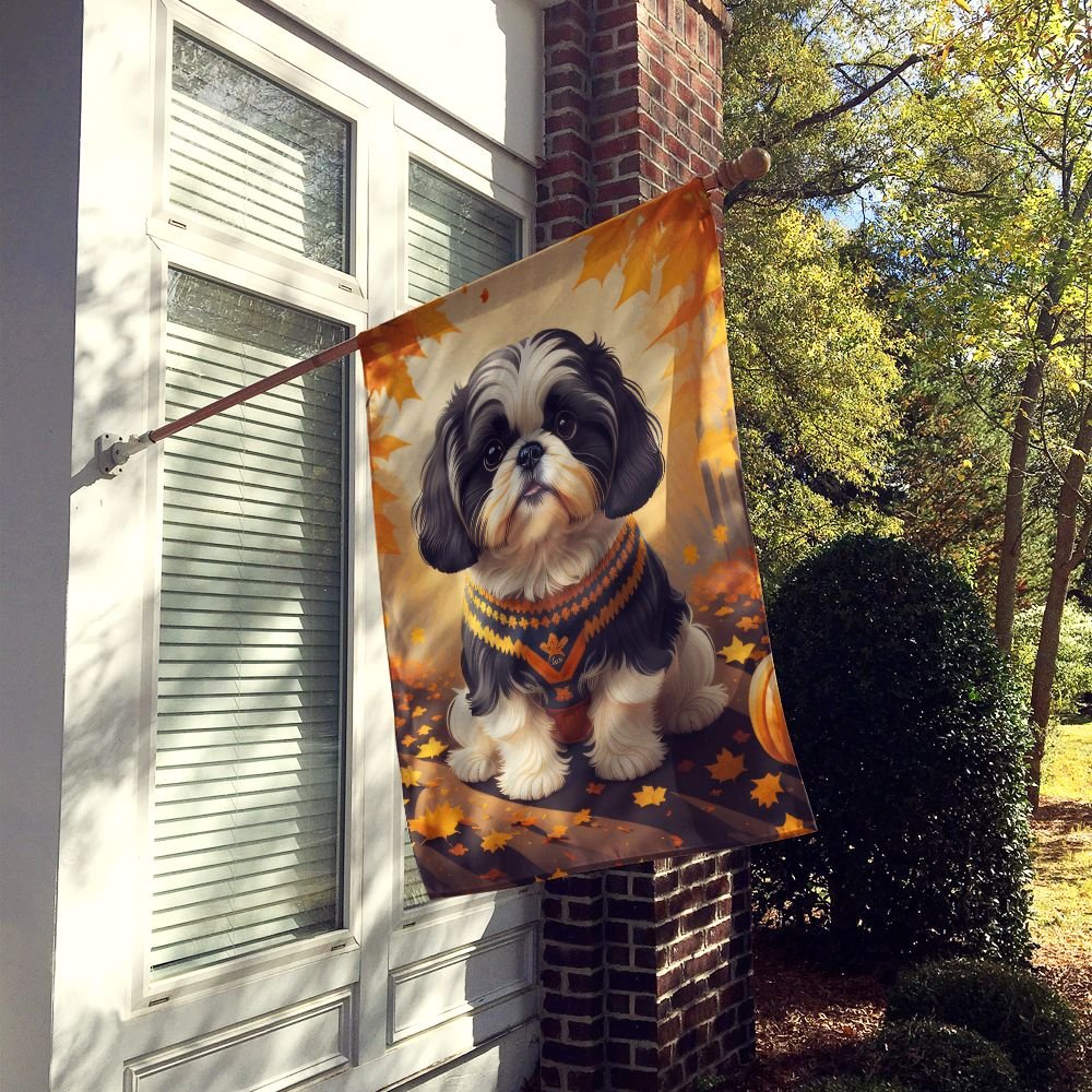 Edge Collections - 28&#x22; x 40&#x22; - Multicolor - Shih Tzu House Fall Decorative Sleeve Pole Flag - 1 Piece