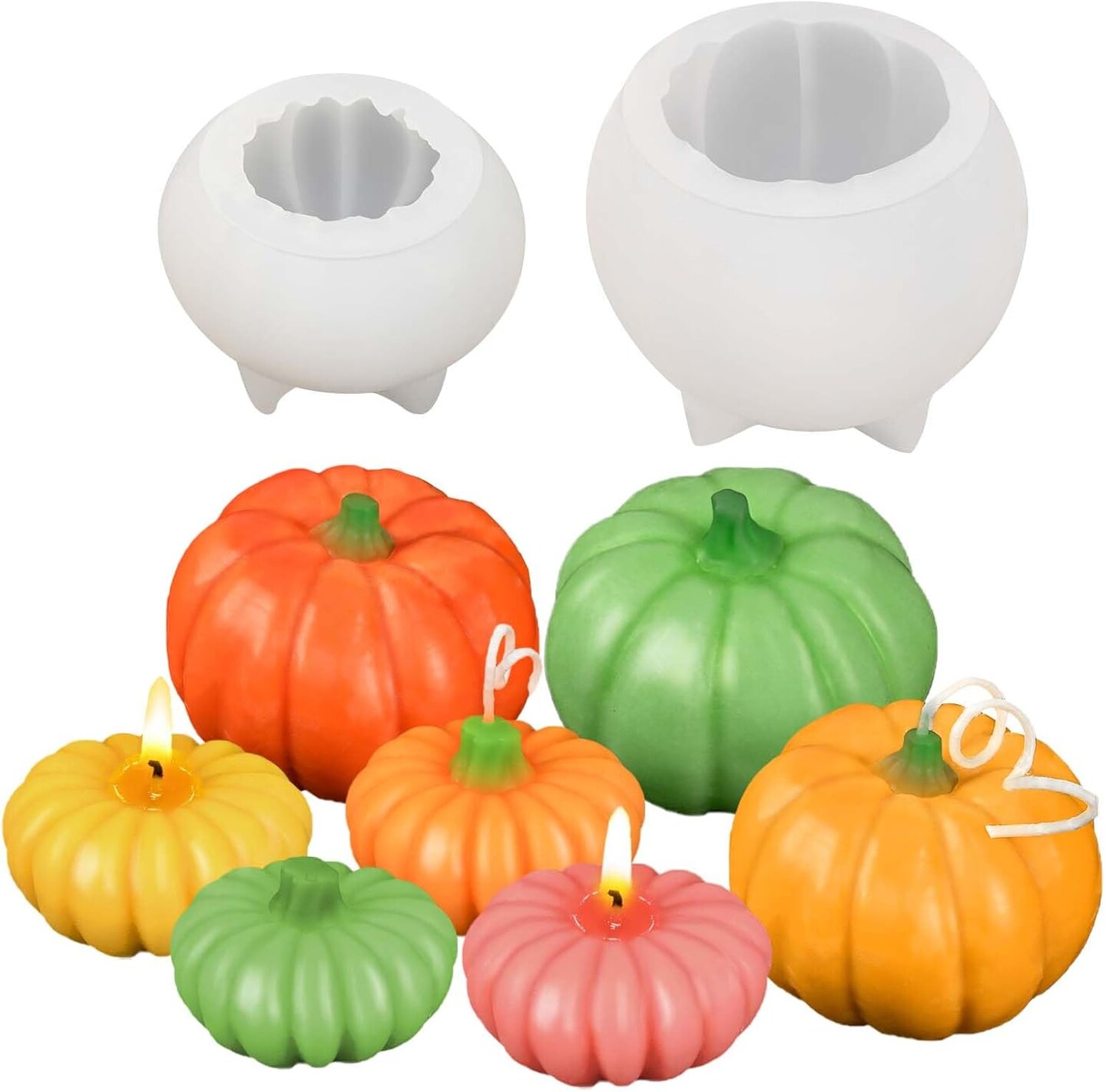 2 Pcs Pumpkin Candle Molds for Candle Making(2PCS Large + Small Pumpkin Molds)2.95 x 2.95 x 2.44 inches