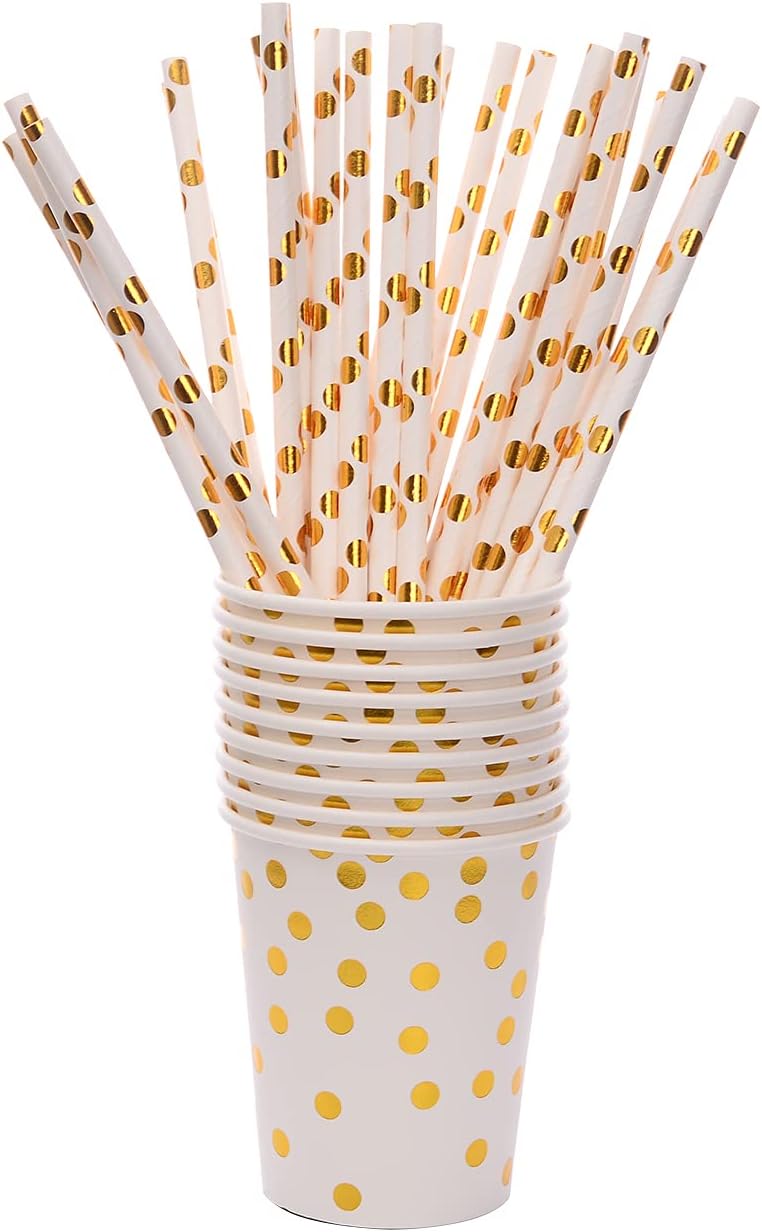 201 Party Supplies Set - Disposable Paper Tableware Sets Serves 25 (Gold Dot)
