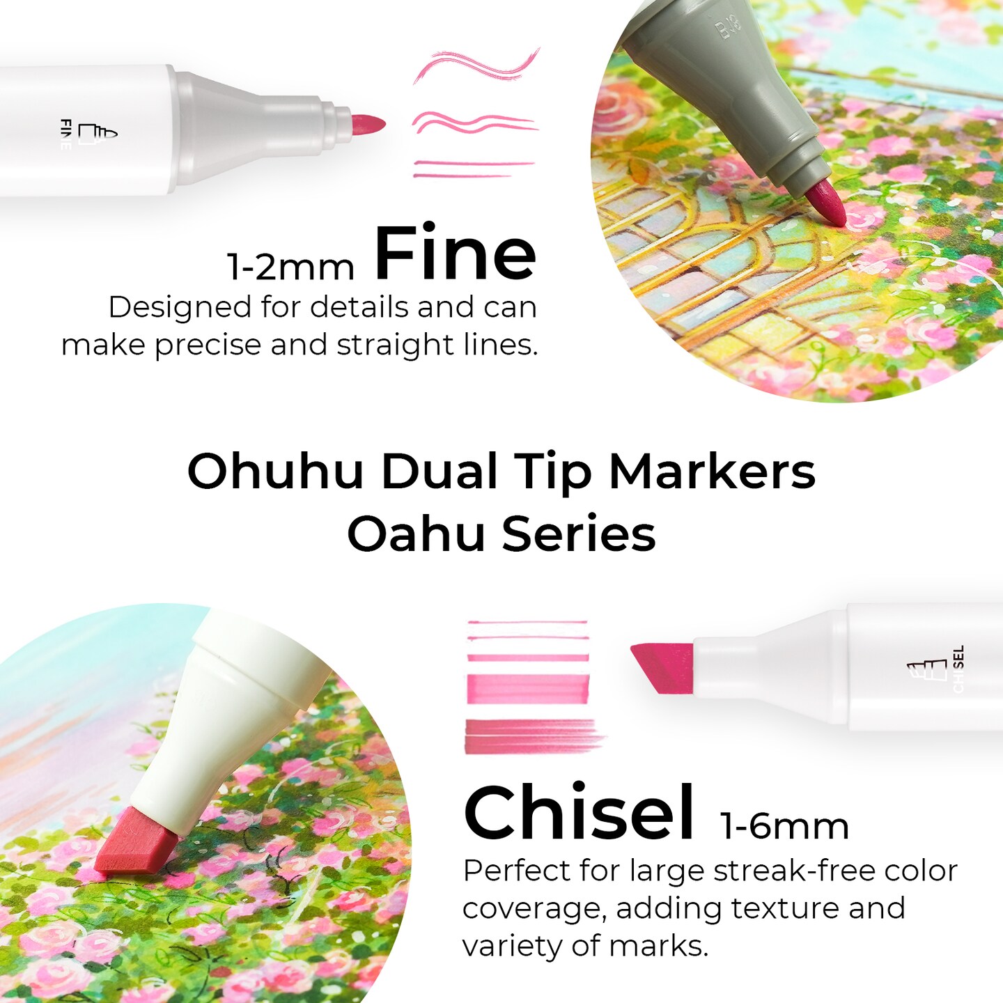 Ohuhu Oahu Alcohol Markers 48 Pastel Colors - Chisel & Fine Dual Tips - Double Tipped Art Marker Set for Artists Adults Coloring Sketching Illustration