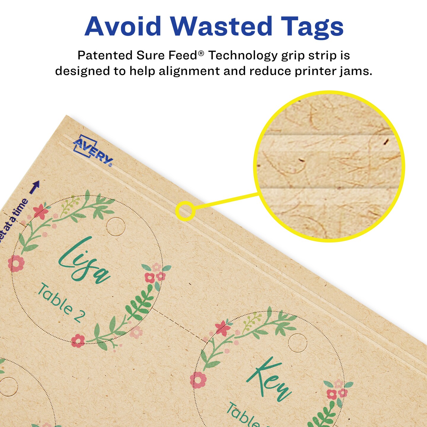 Avery Kraft Brown Round Tags with Sure Feed Technology, 2&#x22; Diameter, Laser/Inkjet, 96 Printable Tags with Strings Included, Also Great for Gift Tags and Favor Tags (80515)