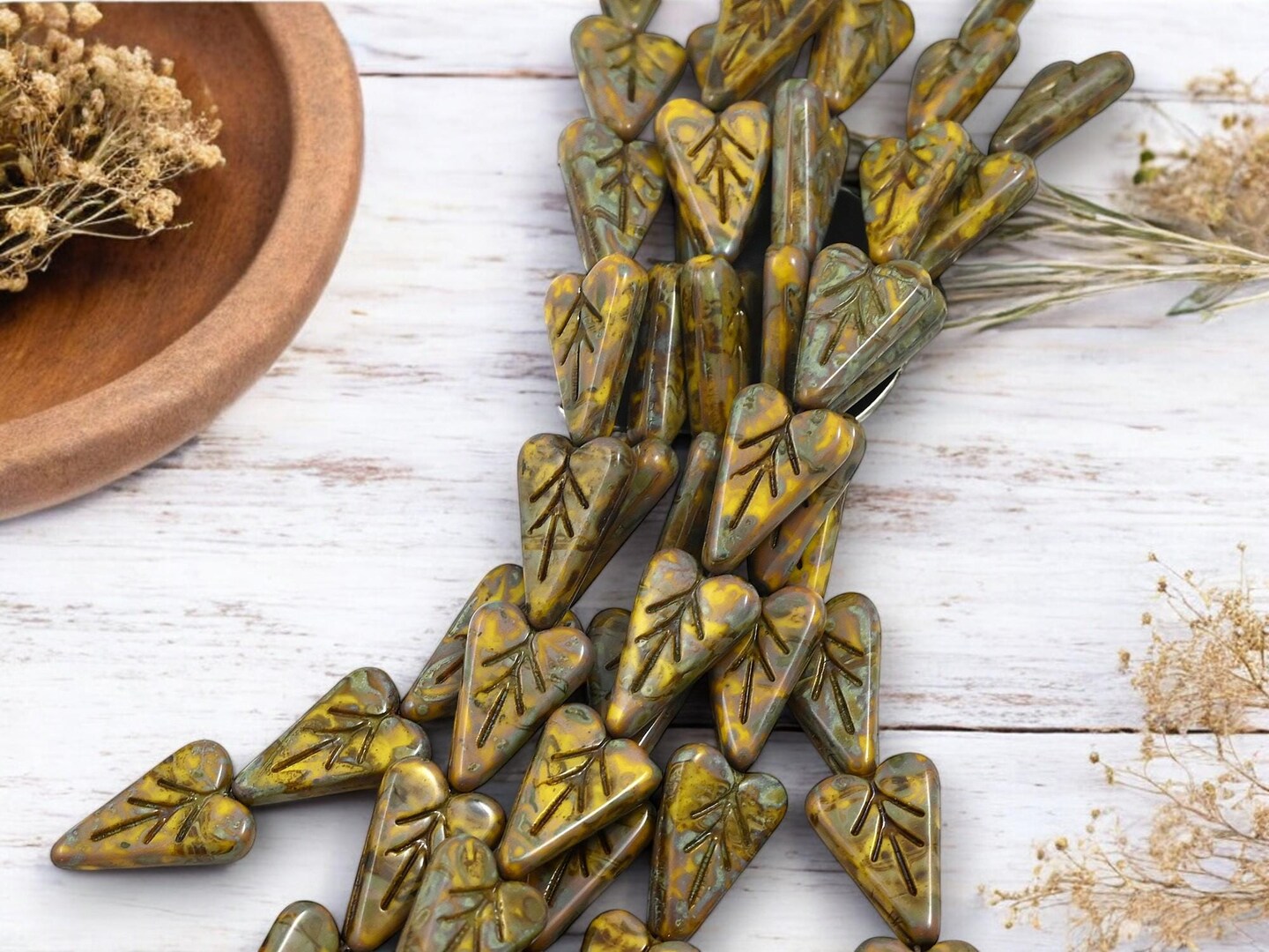 *8* 17x11mm Opaque Yellow Travertine Heart Leaf Beads