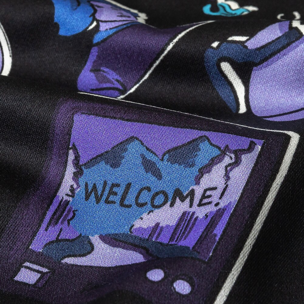 1 Yard Purple and Blue Iconic Symbols Live at Sun Studio Print Stretch Cotton Sateen Fabric