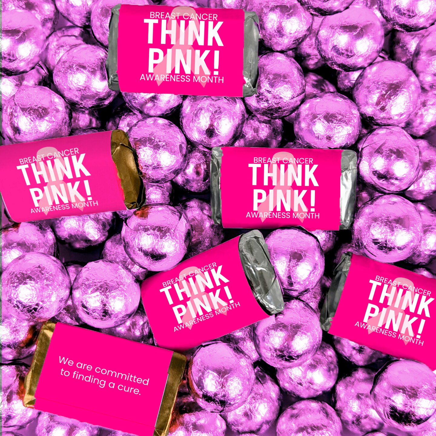 Breast Cancer Awareness Pink Ribbon Hershey's Miniatures and Chocolate Balls