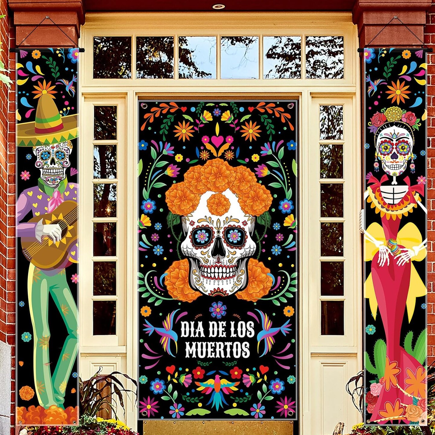 3 Pcs Lighted Day of the Dead Porch Sign Banner (Halloween) 12&#x22;L x 7&#x22;W