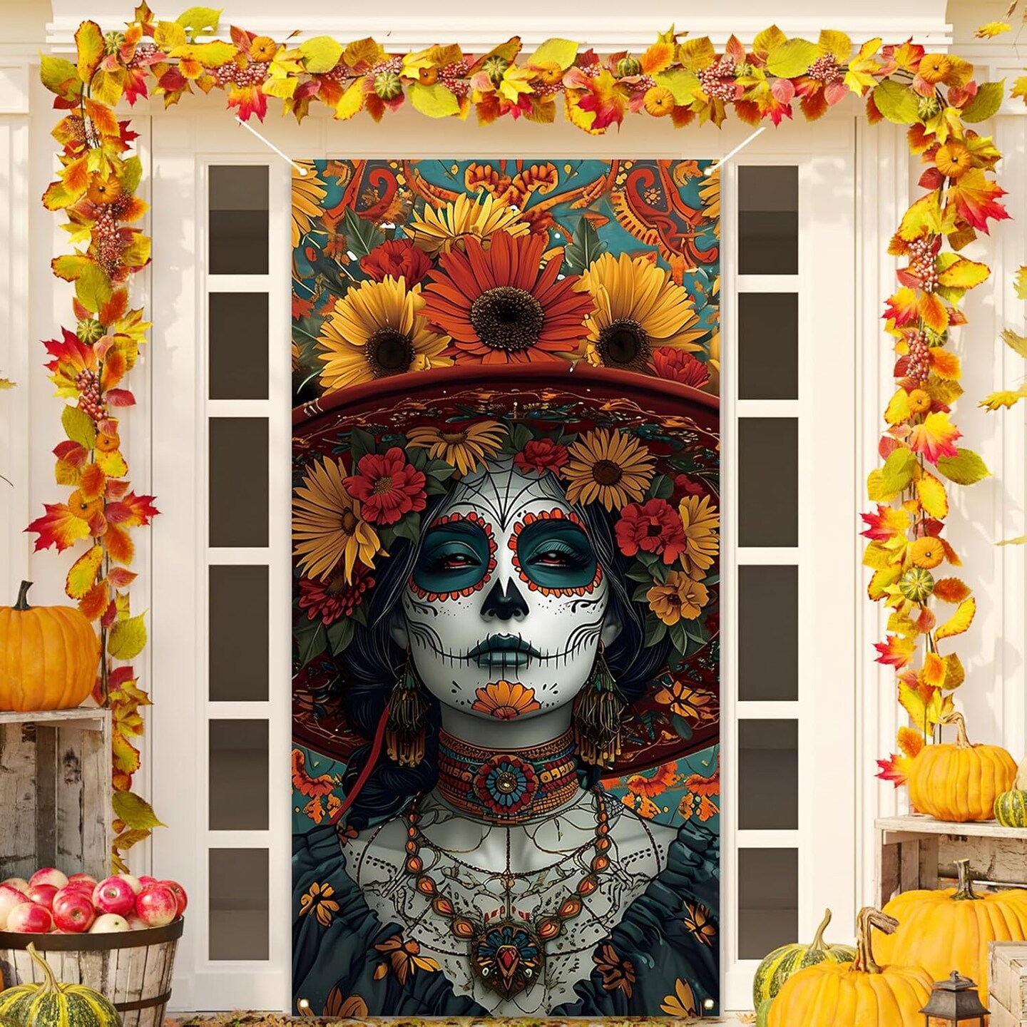 Dia De Los Muertos Door Cover Day of The Dead (Colorful) 72"L x 43"W ...