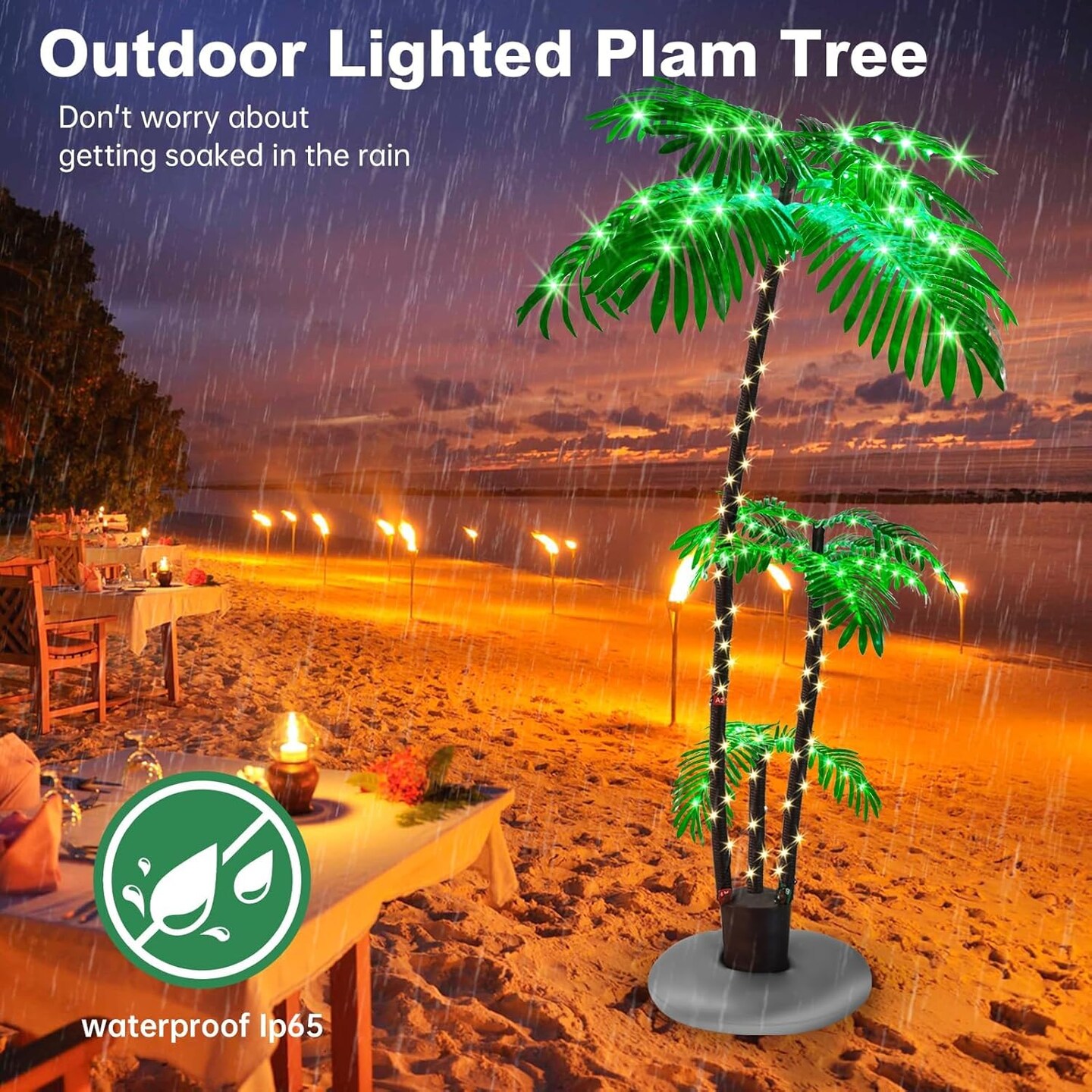 Artificial Lighted Palm Tree (Green) 10"D x 24"W x 11"H