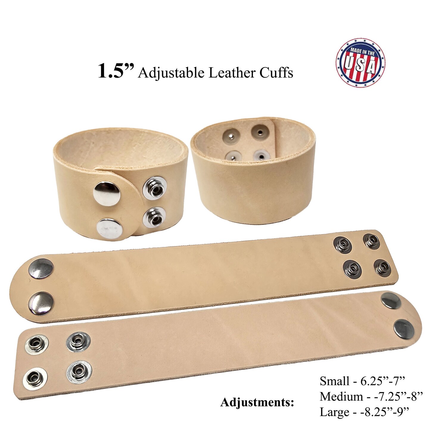 1.5” Leather Cuffs 6 Pack – Adjustable DIY Blank Bracelets for Crafting & Personalization