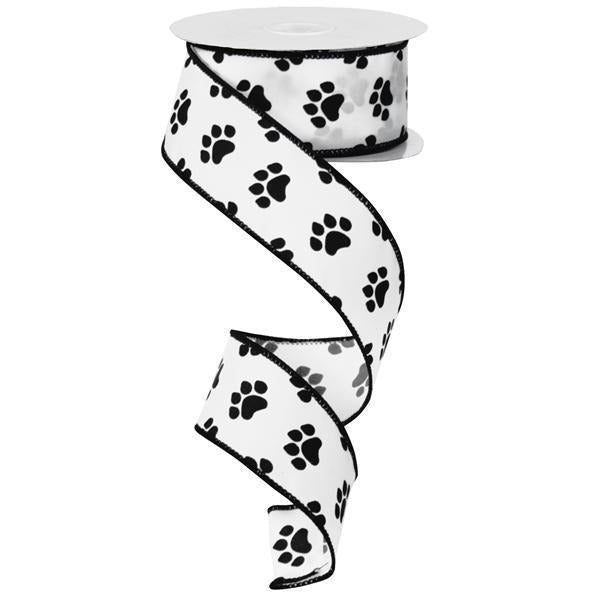 1.5&#x22; Satin Paw Print Ribbon: Black &#x26; White (10 Yards)