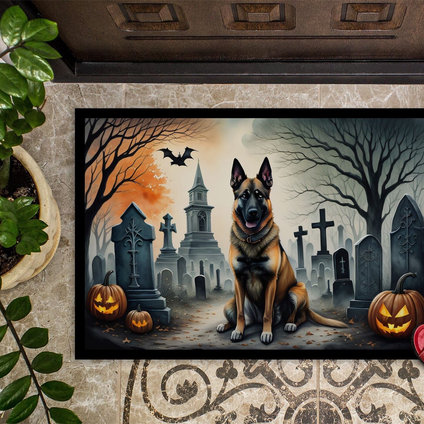 Edge Collections - 18&#x22; x 27&#x22; - Multicolor - Belgian Malinois Halloween Doormat Indoor Outdoor Rug - 1 Piece