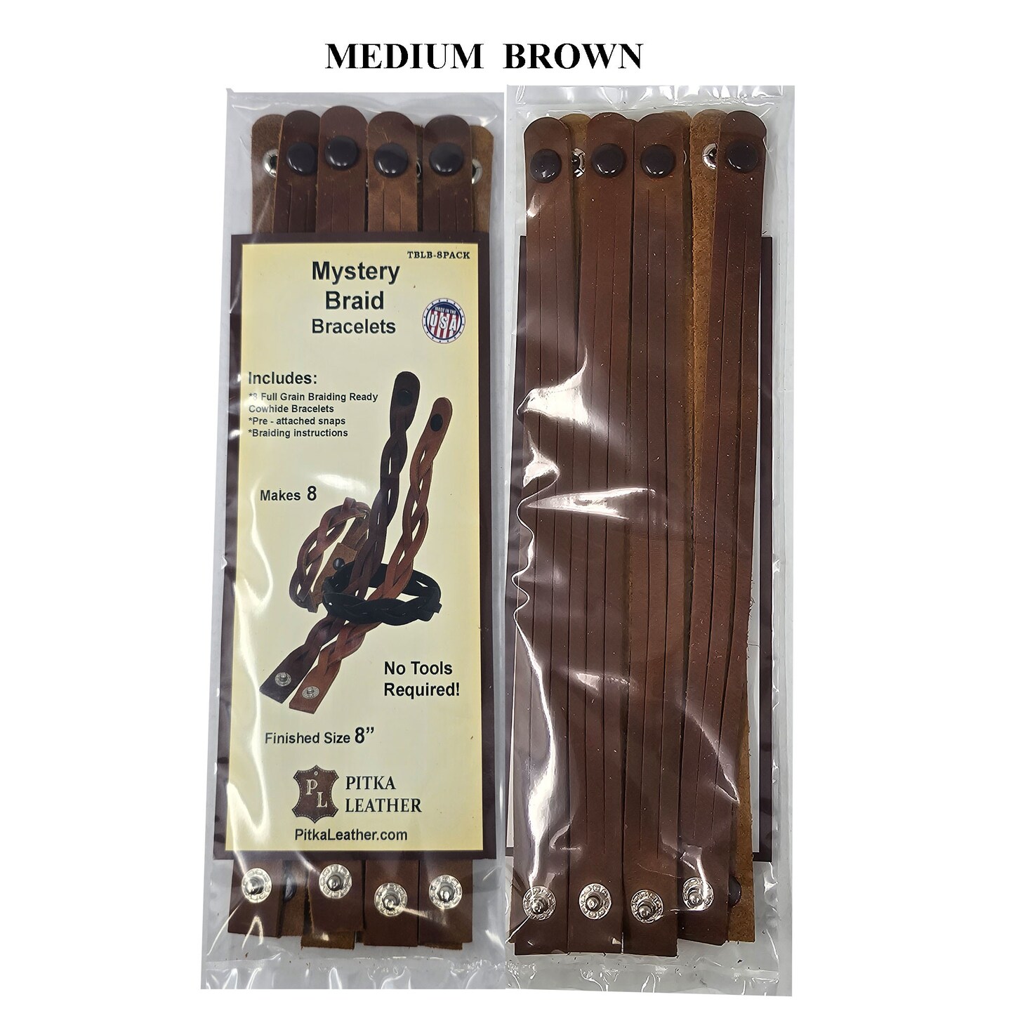 DIY Braided Leather Bracelets Kit – Mystery Braid 8 Pack, Easy Leather Bracelet Making for Craft Nights