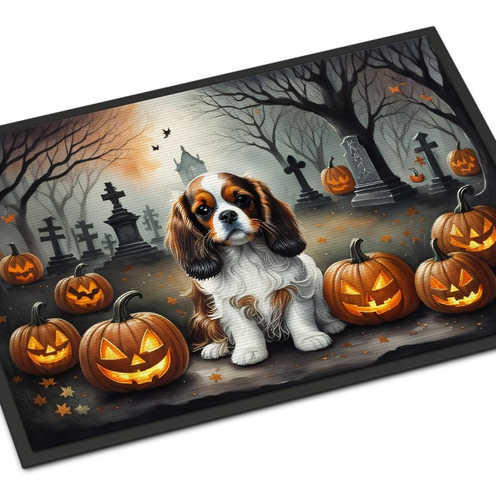 Edge Collections - 18&#x22; x 27&#x22; - Multicolor - Cavalier Spaniel Spooky Halloween Doormat Indoor Outdoor - 1 Piece