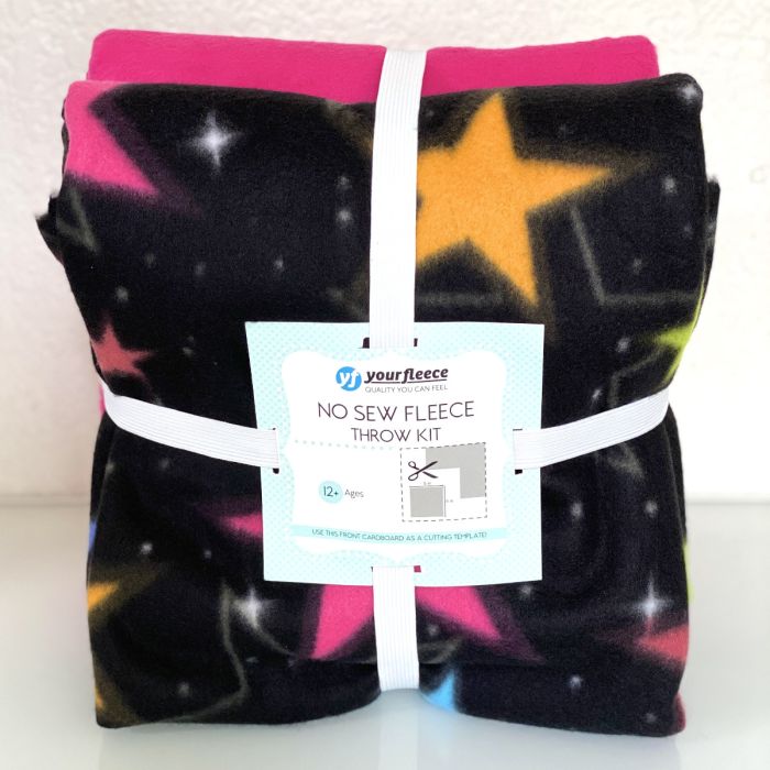 Stars Colorful Night Anti-Pill No Sew Throw Fleece Fabric Kit (72x60)