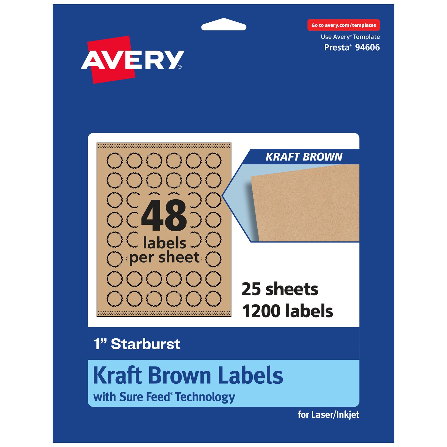 Avery Kraft Brown Starburst Labels with Sure Feed, 1&#x22;