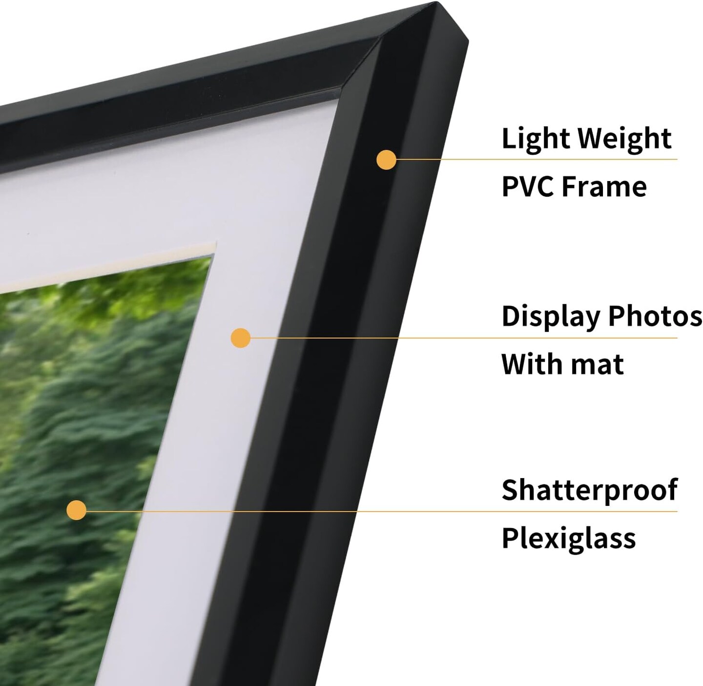 6 Pack 5x7 Picture Frame Set - 4x6 Picture with Mat or 5x7 Without Mat Displays (Black)