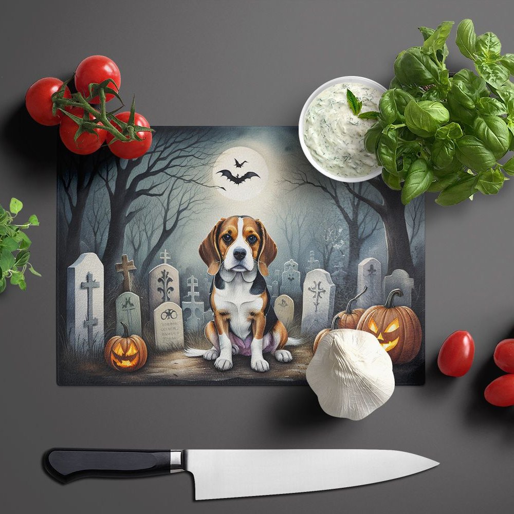 Edge Collections - 15" x 12" - Multicolor - Beagle Spooky Halloween Glass Cutting Board - 1 Piece