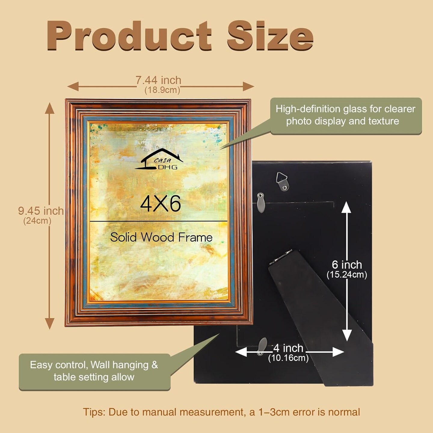 4x6 Vintage Picture Frame with Real Glass (Gold)