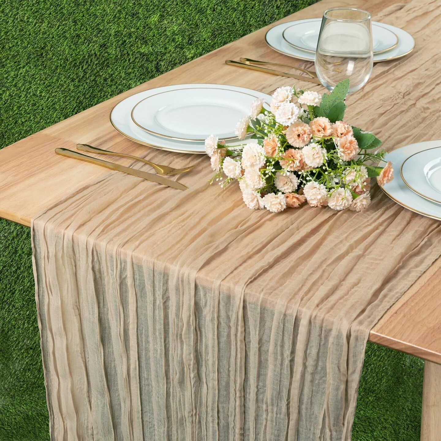 13.3FT Long Sand Cheesecloth Table Runner Boho Table Runner Transparent Rustic(Sand)160"L x 35"W
