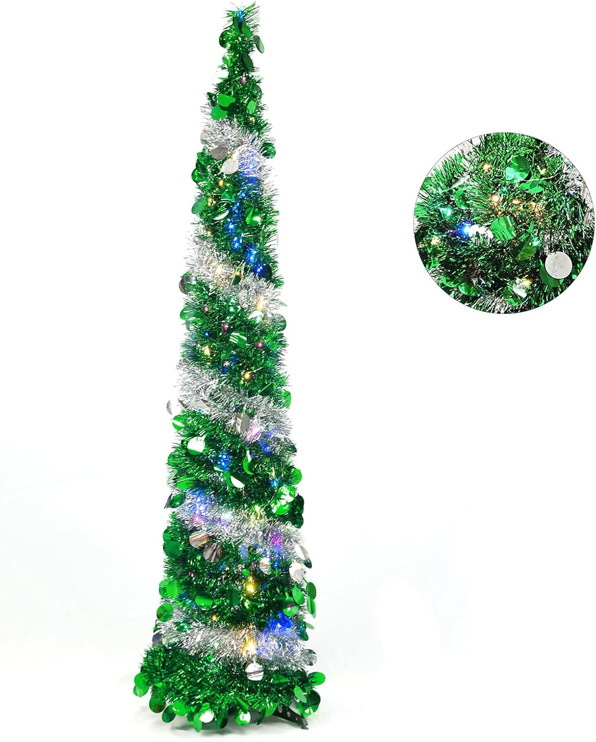 5FT Artificial Christmas Pop Up Tree Christmas Tinsel Pencil Tree(Green)13"D x 13"W x 60"H