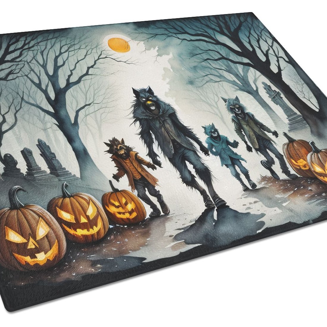 Edge Collections - 15" x 12" - Multicolor - Halloween Decorative Tempered Glass Kitchen Cutting and Chopping Board - 1 Piece