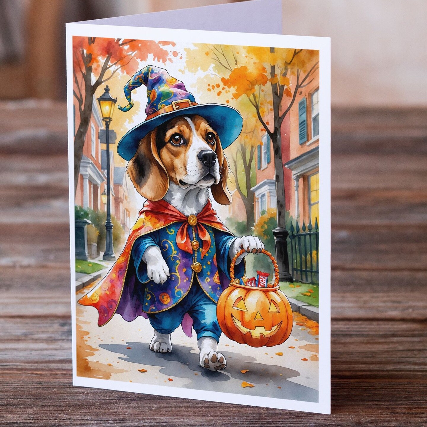 Edge Collections - 5" x 7" - Multicolor - Beagle Halloween Trick or Treat Greeting Cards - 8 Pieces