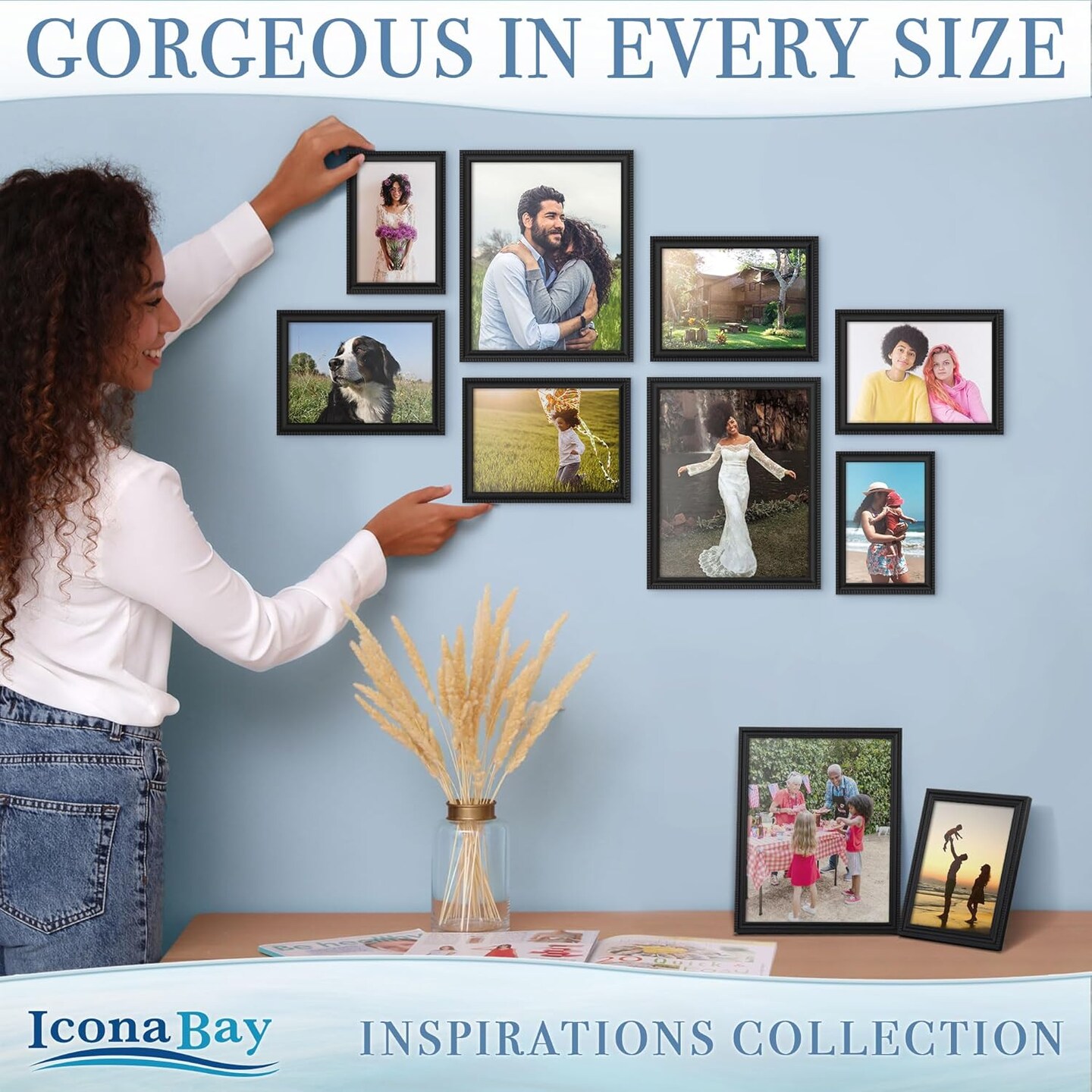 5x7 Picture Frames (Black, 12 Pack), Beautifully Detailed Molding, Contemporary Picture Frame Set, Wall Mount or Table Top, Inspirations Collection