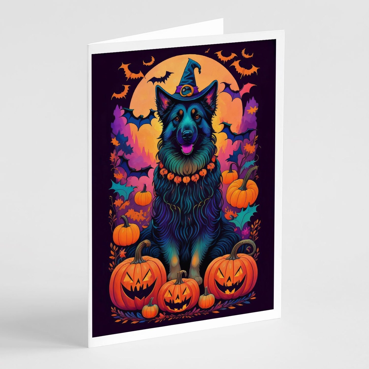 Edge Collections - 5" x 7" - Multicolor - Belgian Sheepdog Witchy Halloween Greeting Cards - 8 Pieces